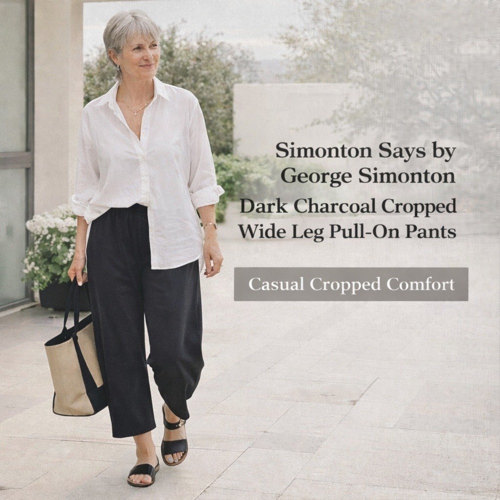 Simonton Says by‎ George Simonton Charcoal Wide Leg Pull-On Pants Small Lounge